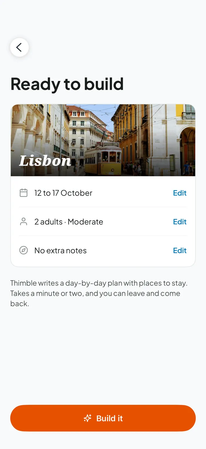 Thimble's trip builder: Lisbon, 12 to 17 October, 2 adults, Moderate